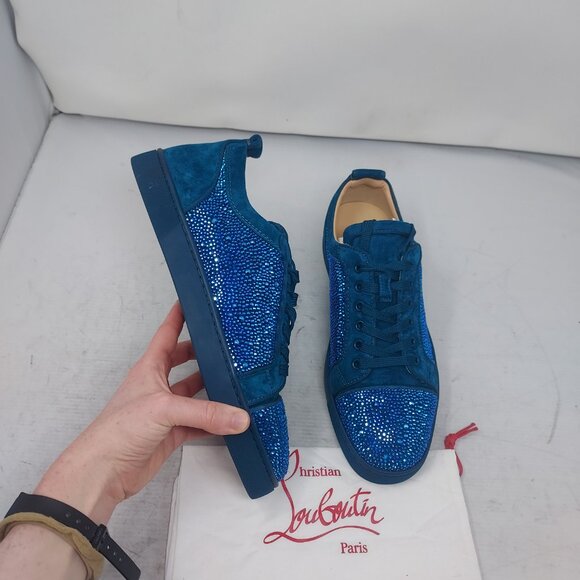Christian Louboutin Shoes - Christian Louboutin Blue WOMENS Louis Junior Strass Bejeweled Low Top Sneaker